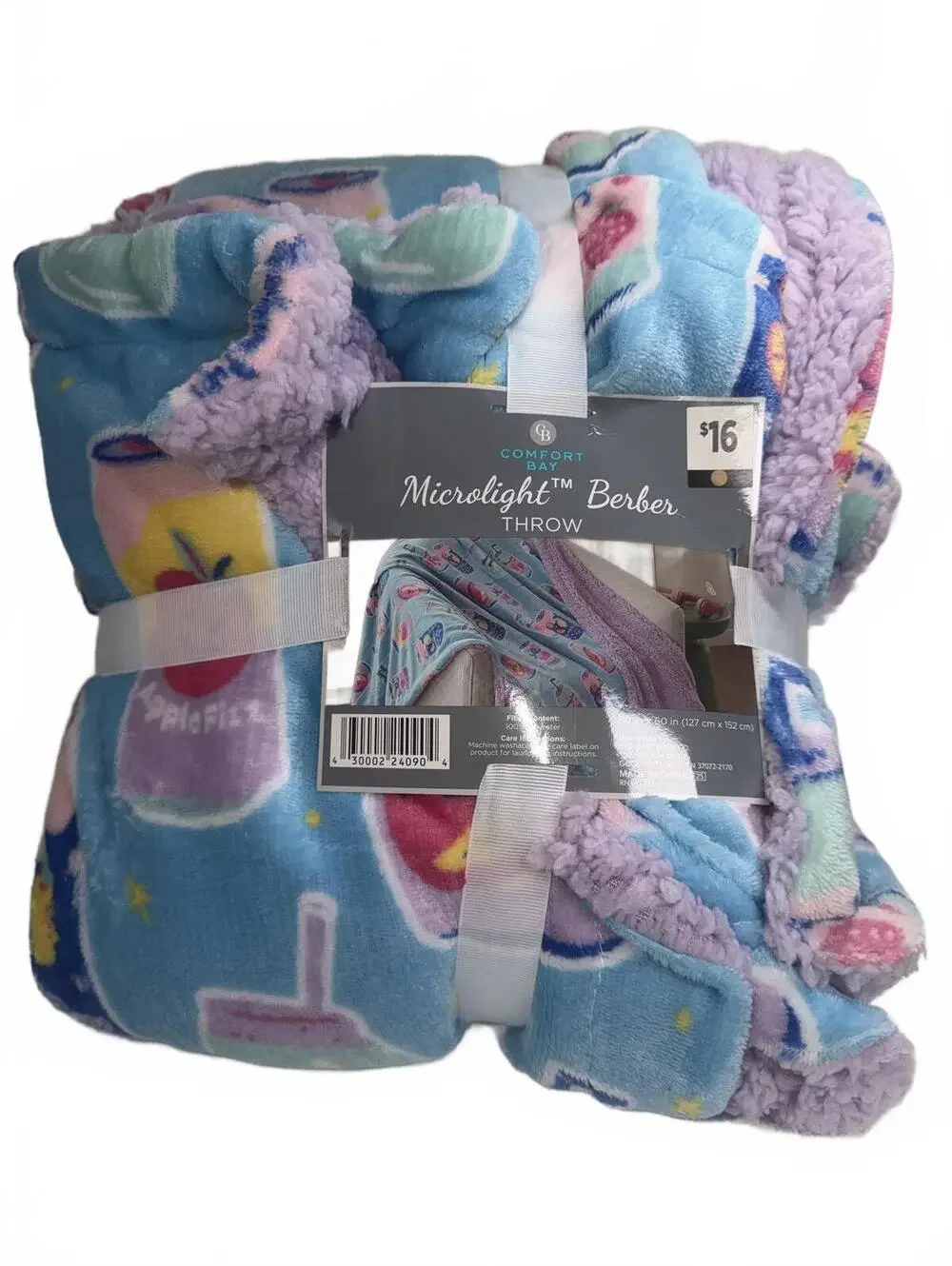 New Comfort Bay Microplush Sherpa Throw Blanket Tropical Drinks 50